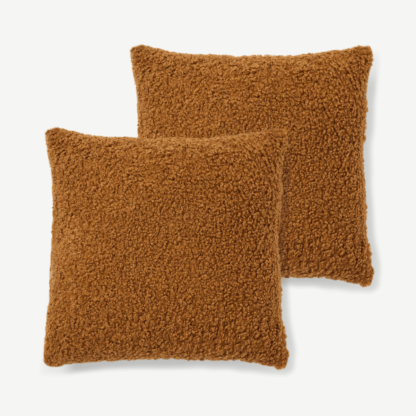 An Image of Mirny Set of 2 Boucle Cushions, 45 x 45cm, Terracotta