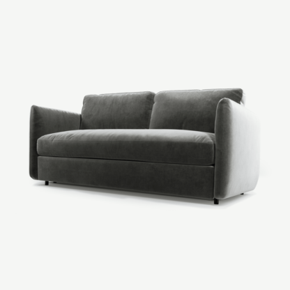 An Image of Fletcher 3 Seater Sofabed with Memory Foam Mattress, Steel Grey Velvet