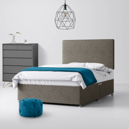 An Image of Cornell Plain Slate Grey Fabric 2 Drawer Same Side Divan Bed - 3ft Single