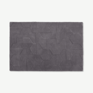 An Image of Hayden Geometric Carved Wool Rug 200 x 300cm, Grey