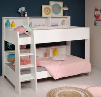 An Image of Tam Tam White and Oak Wooden Bunk Bed Frame - EU Single