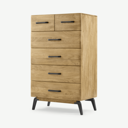 An Image of Lucien Tall Chest Of Drawers, Light Mango Wood