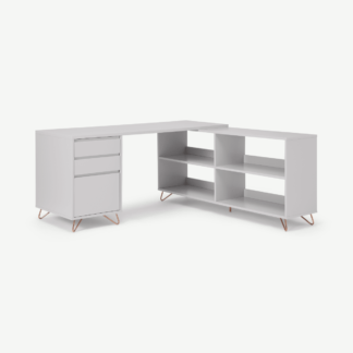 An Image of Elona Corner Desk with Open Sideboard, Grey & Copper