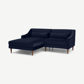 An Image of Herton Left Hand Facing Small Chaise End Sofa, Ink Blue Velvet
