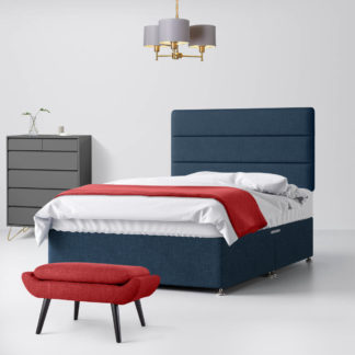 An Image of Cornell Lined Midnight Blue Fabric 2 Drawer Same Side Divan Bed - 6ft Super King Size