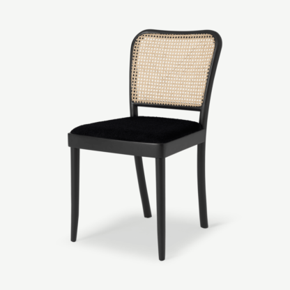 An Image of Raleigh Dining Chair, Rattan & Black Boucle