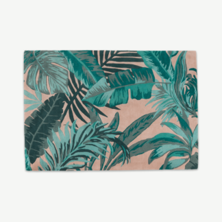 An Image of Jangala Botanical Wool Rug, Large 160 x 230cm, Pink and Teal