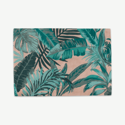 09d2757d9005a6742ae19ce77363525098b5fe2411f1fe72c11b86a3c64fb913-1.png An Image of Jangala Botanical Wool Rug, Large 160 x 230cm, Pink and Teal