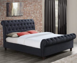 An Image of Castello Charcoal Fabric Scroll Sleigh Bed Frame - 6ft Super King Size