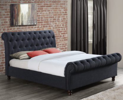 An Image of Castello Charcoal Fabric Scroll Sleigh Bed Frame - 4ft6 Double