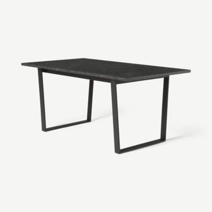 An Image of Amble 6 Seat Rectangular Dining Table, Black Marble Effect & Black
