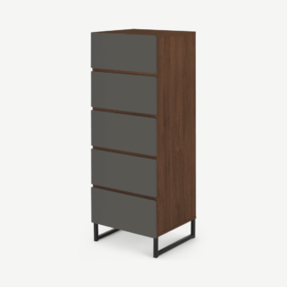 An Image of Hopkins Tallboy, Grey & Walnut Effect