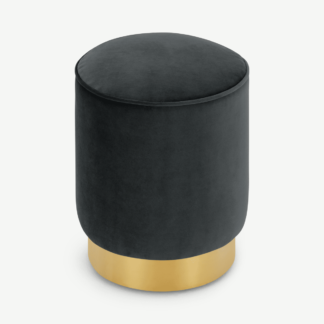 An Image of Hetherington Small Brass Base Pouffe, Mirage Grey Velvet