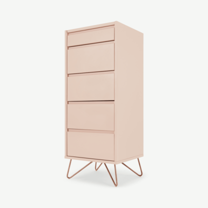 0b95b9135df25de5ad49322d80504ceefdf78a171b7d56ed7422535b322607ce-1.png An Image of Elona Vanity Chest Of Drawers, Dusk Pink and Copper