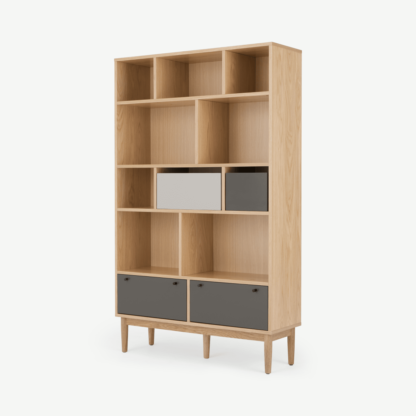 An Image of Campton Wide Bookcase, Oak and Grey