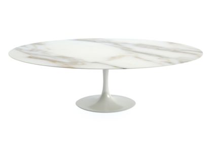 An Image of Knoll Saarinen Tulip Oval Dining Table Arabescato Coated Marble