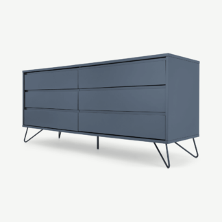 An Image of Elona Wide Chest of Drawers, Slate Blue & Black