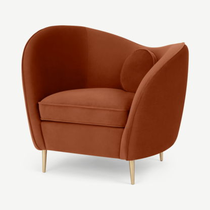 An Image of Kooper Accent Armchair, Nutmeg Orange Velvet
