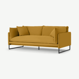 An Image of Malini 3 Seater Sofa, Ochre Cotton & Linen Mix