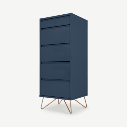 An Image of Elona Vanity Chest of Drawers, Dark Blue and Copper