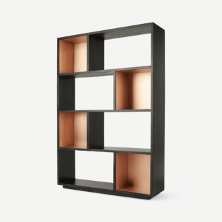 An Image of Anderson Wide Shelving Unit, Mocha Mango Wood & Copper