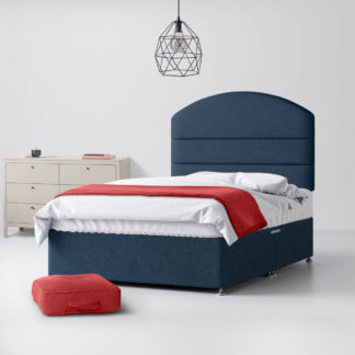 An Image of Dudley Lined Midnight Blue Fabric 2 Drawer Same Side Divan Bed - 2ft6 Small Single