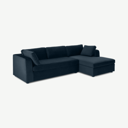 An Image of Mogen Right Hand Facing Chaise End Sofa Bed with Storage, Sapphire Blue Velvet