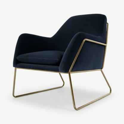 An Image of Frame Armchair, Navy Cotton Velvet