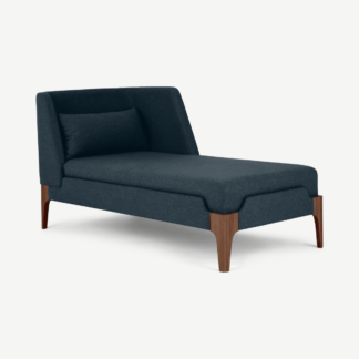 An Image of Roscoe Right Hand Facing Chaise Longue, Aegean Blue with Brown Legs