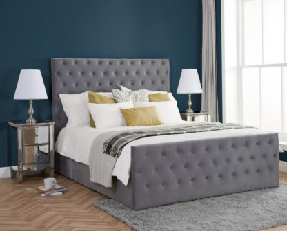 An Image of Marquis Grey Velvet Fabric Bed Frame - 6ft Super King Size
