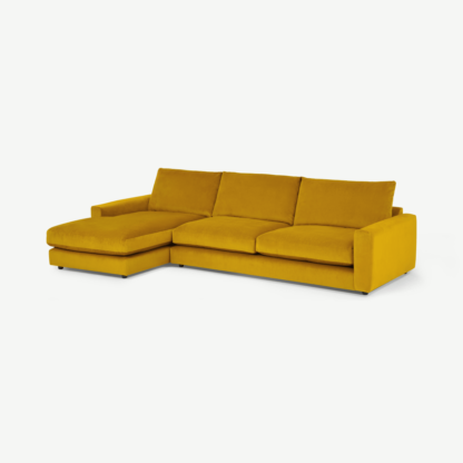 An Image of Arni Large Left Hand Facing Chaise End Sofa, Mustard Recycled Velvet