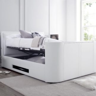 An Image of Ardwick White Leather Media Electric TV Bed Frame - 5ft King Size