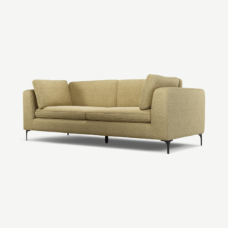 An Image of Monterosso 3 Seater Sofa, Textured Yellow Mustard with Black Leg