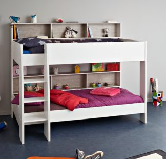 An Image of Tam Tam White and Grey Wooden Bunk Bed Frame - EU Single