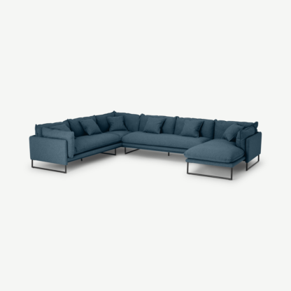 An Image of Malini Right Hand Facing Full Corner Chaise End Sofa, Orleans Blue Weave