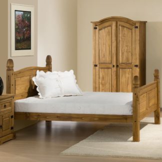 An Image of Solid Pine Wooden Bed Frame 4ft6 Double Corona High Foot End Waxed