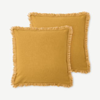 An Image of Sheedy Set of 2 Fringed Cushions, 45 x 45cm, Mustard & Plaster Pink