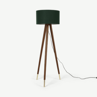An Image of Bree Turned Wood Tripod Floor Lamp, Dark Wood & Green