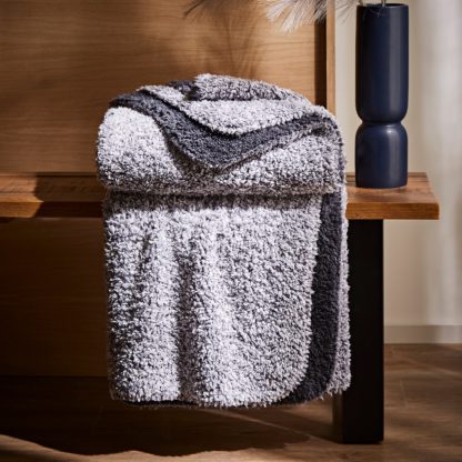 An Image of Teddy Bear Extra Cosy Marl Reversible Throw Charcoal