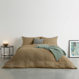 An Image of Brisa 100% Linen Duvet Cover + 2 Pillowcases King Size, Soft Taupe