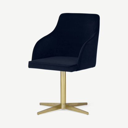 An Image of Keira Office Chair, Monarch Blue Velvet with Brass Legs
