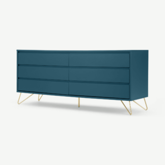 An Image of Elona Wide Chest of Drawers, Teal & Brass