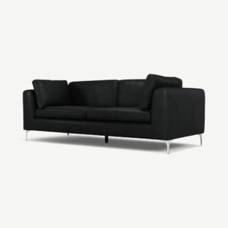 An Image of Monterosso 3 Seater Sofa, Denver Black Leather with Chrome Leg