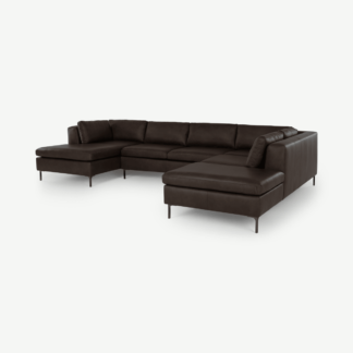 An Image of Monterosso Right Hand Facing Corner Sofa, Denver Dark Brown Leather with Black Legs