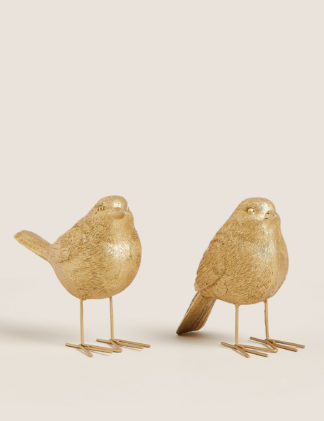 An Image of M&S 2 Pack Gold Robin Room Decorations, Gold