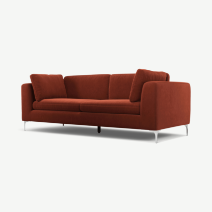 An Image of Monterosso 3 Seater Sofa, Brick Red Velvet with Chrome Leg