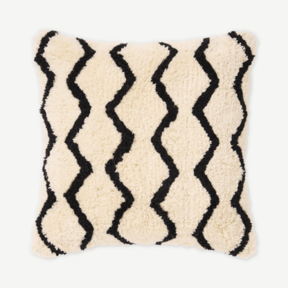 An Image of Dulip Berber-Style Cotton Cushion, 45 x 45cm, Natural & Black