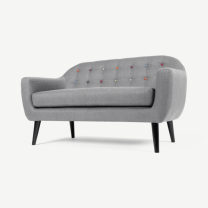 An Image of Ritchie 2 Seater Sofa, Pearl Grey with Rainbow Buttons
