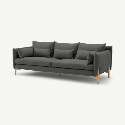 An Image of Amber 3 Seater Sofa, Elite Grey with Oak Legs