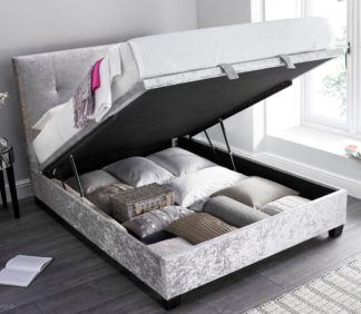 An Image of Walkworth Silver Velvet Fabric Ottoman Storage Bed Frame - 6ft Super King Size